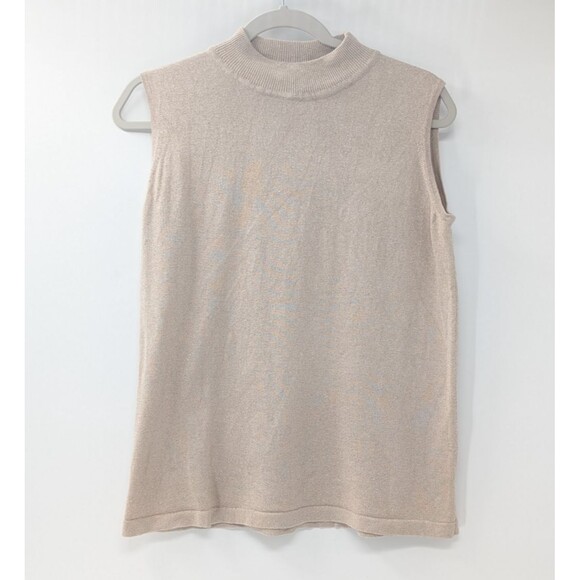 Village Set Vintage Silk Blend Beige Sparkly Mock Neck Tank Top Blouse Size L - Picture 2 of 8